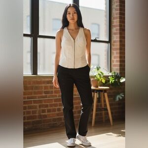 GUESS White Twill Zip Front Cropped V-Neck Tank Wide Strap Sleeveless Women’s XL